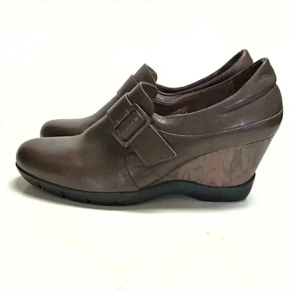 Sanita Maralyn Women 10.5 11 EU 41 Wedge Loafers Brown Leather Monk Strap Buckle - Picture 3 of 6